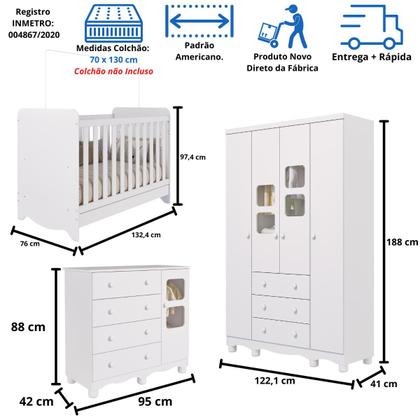 Imagem de Quarto de Bebê Completo Berço Americano Ben 3 Em 1 Guarda Roupa 4 Portas 3 Gavetas e Cômoda Uli 4 Gavetas 1 Porta MDF