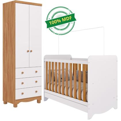 Imagem de Quarto de Bebê Completo Berço Americano Ben 3 Em 1 Guarda Roupa Júnior 2 Portas 3 Gavetas MDF Faura