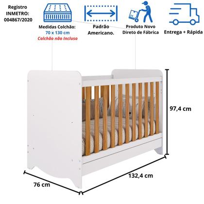 Imagem de Quarto de Bebê Completo Berço Americano Ben 3 Em 1 Guarda Roupa Júnior 2 Portas 3 Gavetas MDF Faura