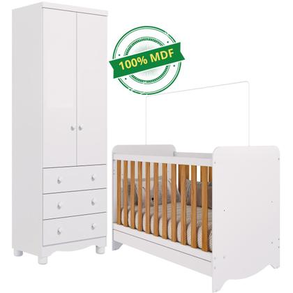 Imagem de Quarto de Bebê Completo Berço Americano Ben 3 Em 1 Guarda Roupa Júnior 2 Portas 3 Gavetas MDF Faura