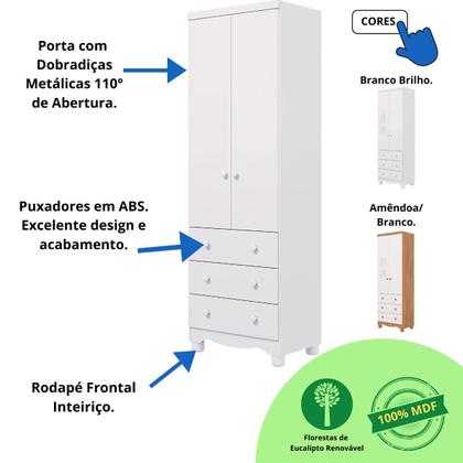 Imagem de Quarto de Bebê Completo Berço Americano Ben 3 Em 1 Guarda Roupa Júnior 2 Portas 3 Gavetas MDF Faura