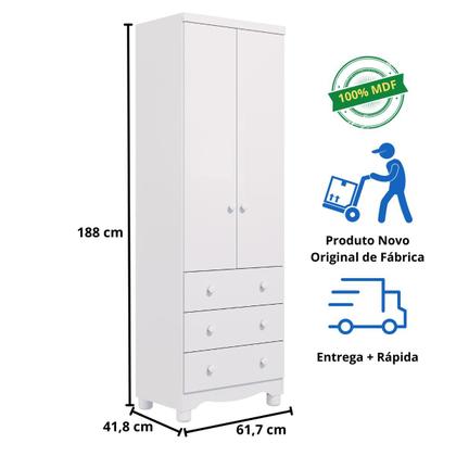 Imagem de Quarto de Bebê Completo Berço Americano Ben 3 Em 1 Guarda Roupa Júnior 2 Portas 3 Gavetas MDF Faura