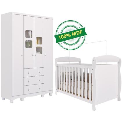 Imagem de Quarto de Bebê Completo Berço Americano Marquesa 3 Em 1 Guarda Roupa Uli 4 Portas 3 Gavetas MDF