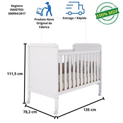 Imagem de Quarto de Bebê Completo Berço Americano Mini Cama Cloe 2 Em 1 Cômoda Uli 4 Gavetas 1 Porta MDF