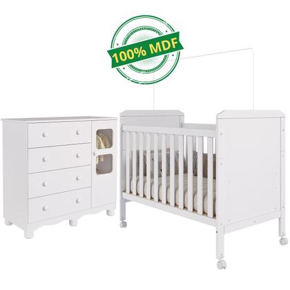 Imagem de Quarto de Bebê Completo Berço Americano Mini Cama Cloe 2 Em 1 Cômoda Uli 4 Gavetas 1 Porta MDF