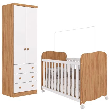 Imagem de Quarto de Bebê Completo Berço Americano Uli Guarda Roupa Smin 2 Portas 3 Gavetas 100% MDF