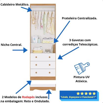 Imagem de Quarto de Bebê Completo Berço Americano Uli Guarda Roupa Smin 2 Portas 3 Gavetas 100% MDF