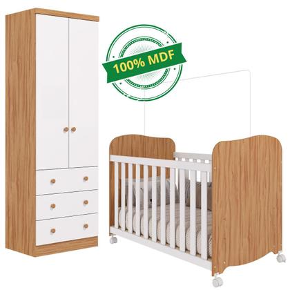 Imagem de Quarto de Bebê Completo Berço Americano Uli Guarda Roupa Smin 2 Portas 3 Gavetas 100% MDF