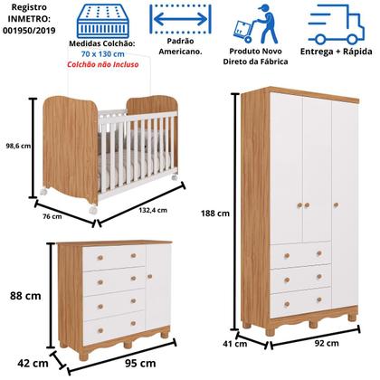 Imagem de Quarto de Bebê Completo Berço Americano Uli Guarda Roupas 3 Portas Cômoda 1 Porta Junior MDF Faura