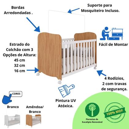 Imagem de Quarto de Bebê Completo Berço Americano Uli Guarda Roupas 3 Portas Cômoda 1 Porta Junior MDF Faura