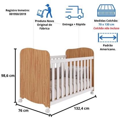 Imagem de Quarto de Bebê Completo Berço Americano Uli Guarda Roupas 3 Portas Cômoda 1 Porta Junior MDF Faura