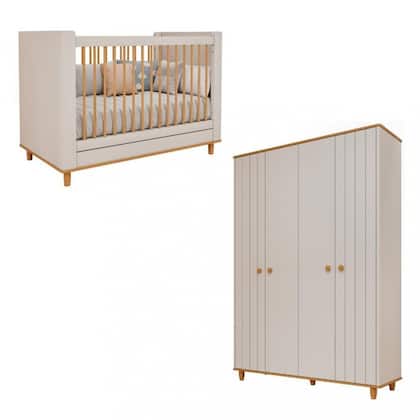 Imagem de Quarto de Bebê Completo Berço e Guarda Roupa 4 Portas 100 MDF Lívia Permobili
