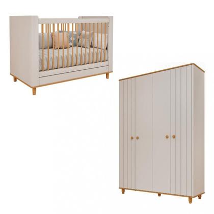 Imagem de Quarto de Bebê Completo Berço e Guarda Roupa 4 Portas 100 MDF Lívia Permobili