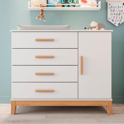 Imagem de Quarto de Bebe Completo Berço Eloa 3 em 1 e Comoda Hellen Fraldário e Guarda-Roupa 3 Portas Hellen Branco/Bétula