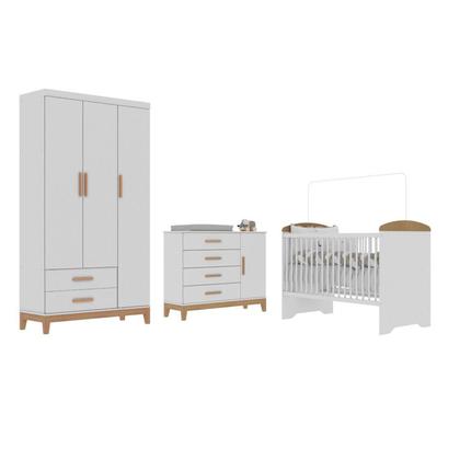 Imagem de Quarto de Bebe Completo Berço Eloa 3 em 1 e Comoda Hellen Fraldário e Guarda-Roupa 3 Portas Hellen Branco/Bétula