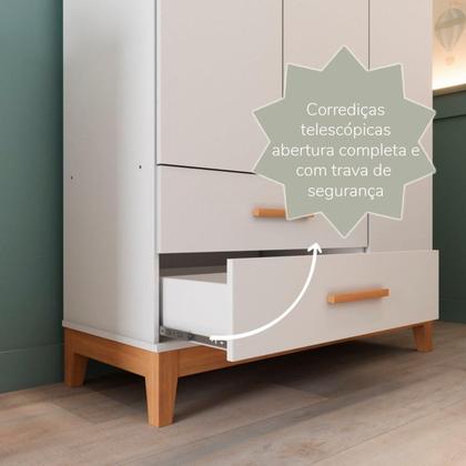 Imagem de Quarto de Bebe Completo Berço Eloa 3 em 1 e Comoda Hellen Fraldário e Guarda-Roupa 3 Portas Hellen Branco/Bétula