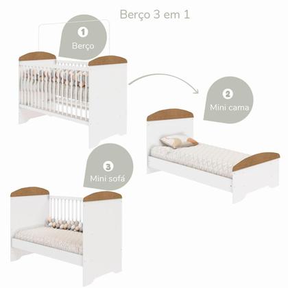 Imagem de Quarto de Bebe Completo Berço Eloa 3 em 1 e Comoda Hellen Fraldário e Guarda-Roupa 3 Portas Hellen Branco/Bétula