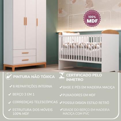 Imagem de Quarto de Bebê Completo Berço Eloa 3 em 1 e Guarda-roupa 3 Portas Hellen