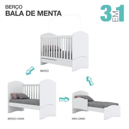 Imagem de Quarto de Bebê Completo Berço Mini Cama Guarda Roupa 3 Portas 2 Gavetas e Cômoda 5 Gavetas Bala de Menta Henn
