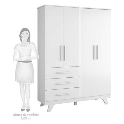 Imagem de Quarto de Bebê Completo Berço Retrô com Guarda Roupa 4 Portas 3 Gavetas Móveis Peroba Branco Brilho