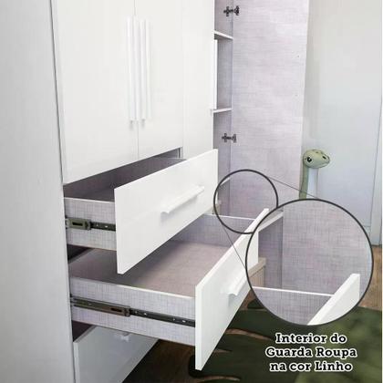 Imagem de Quarto de Bebê Completo Berço Retrô com Guarda Roupa 4 Portas 3 Gavetas Móveis Peroba Branco Brilho