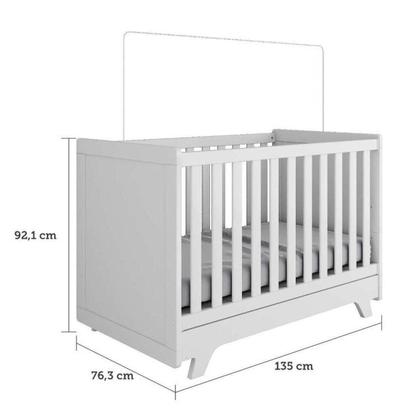 Imagem de Quarto de Bebê Completo Berço Retrô com Guarda Roupa 4 Portas 3 Gavetas Móveis Peroba Branco Brilho