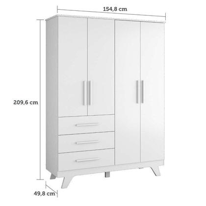 Imagem de Quarto de Bebê Completo Berço Retrô com Guarda Roupa 4 Portas 3 Gavetas Móveis Peroba Branco Brilho
