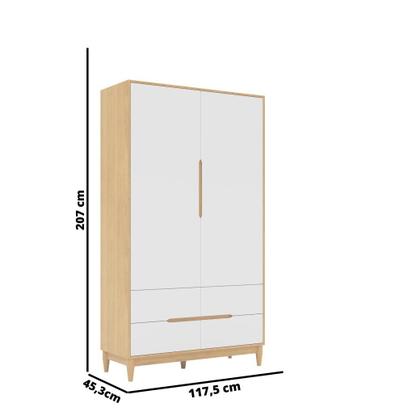 Imagem de Quarto de Bebê Completo com Berço 2 em 1, vira Mini Cama Cômoda 6 Gavetas e Guarda Roupa 2 portas Tomi  Branco com Carvalho