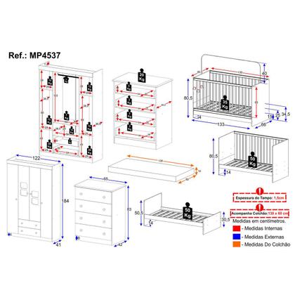 Imagem de Quarto de Bebê Completo com Berço 3 em 1 com Colchão Incluso Brisa Multimóveis MP4537