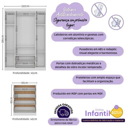 Imagem de Quarto de Bebê Completo com Berço 3 em 1 com Colchão Incluso Brisa Multimóveis MP4537