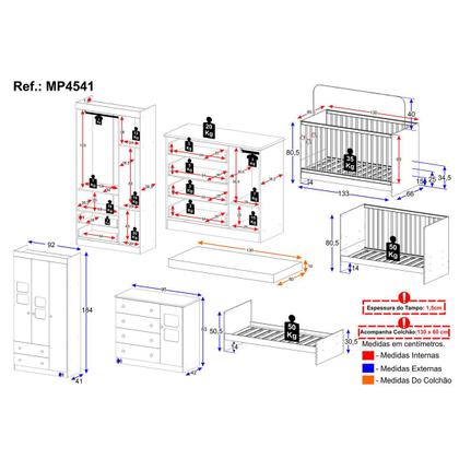 Imagem de Quarto de Bebê Completo com Berço 3 em 1 com Colchão Incluso Brisa Multimóveis MP4541