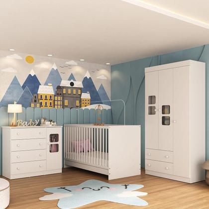 Imagem de Quarto de Bebê Completo com Berço 3 em 1 com Colchão Incluso Brisa Multimóveis MP4541