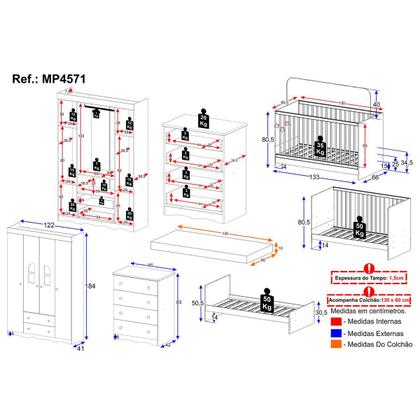 Imagem de Quarto de Bebê Completo com Berço 3 em 1 com Colchão Incluso Liz Multimóveis MP4571