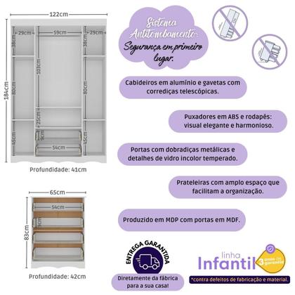 Imagem de Quarto de Bebê Completo com Berço 3 em 1 com Colchão Incluso Liz Multimóveis MP4571