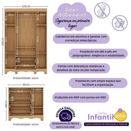 Imagem de Quarto de Bebê Completo com Berço 3 em 1 com Colchão Incluso Luna Multimóveis MP4536