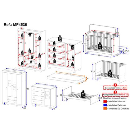 Imagem de Quarto de Bebê Completo com Berço 3 em 1 com Colchão Incluso Luna Multimóveis MP4536