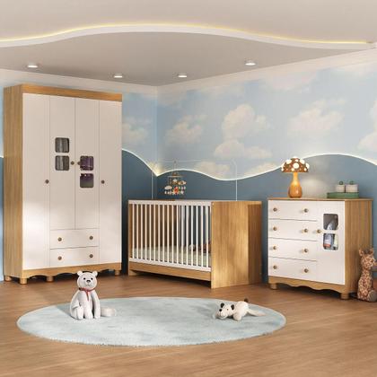 Imagem de Quarto de Bebê Completo com Berço 3 em 1 com Colchão Incluso Luna Multimóveis MP4536