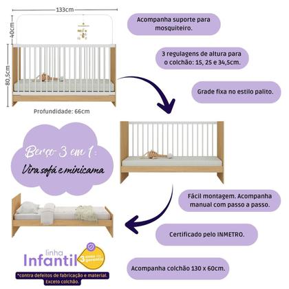 Imagem de Quarto de Bebê Completo com Berço 3 em 1 com Colchão Incluso Luna Multimóveis MP4536