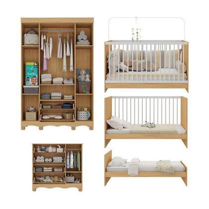 Imagem de Quarto de Bebê Completo com Berço 3 em 1 com Colchão Incluso Luna Multimóveis MP4536