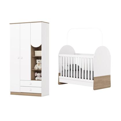 Imagem de Quarto de Bebê Completo com Berço 3 em 1 e Guarda-roupa Magia Branco/Jequitibá