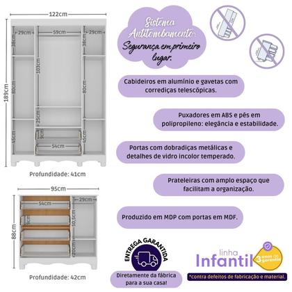 Imagem de Quarto de Bebê Completo com Berço 3 em 1 para Colchão 130x60cm Aurora Multimóveis MP4552