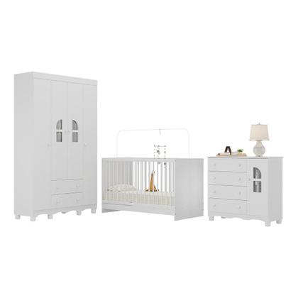 Imagem de Quarto de Bebê Completo com Berço 3 em 1 para Colchão 130x60cm Aurora Multimóveis MP4552