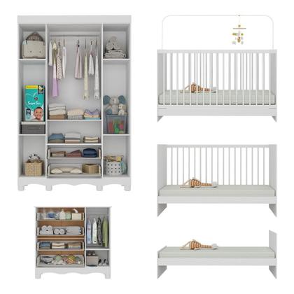 Imagem de Quarto de Bebê Completo com Berço 3 em 1 para Colchão 130x60cm Aurora Multimóveis MP4552