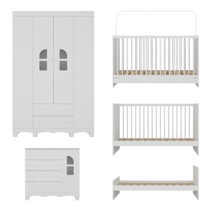 Imagem de Quarto de Bebê Completo com Berço 3 em 1 para Colchão 130x60cm Aurora Multimóveis MP4552