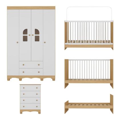 Imagem de Quarto de Bebê Completo com Berço 3 em 1 para Colchão 130x60cm Aurora Multimóveis MP4556