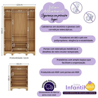 Imagem de Quarto de Bebê Completo com Berço 3 em 1 para Colchão 130x60cm Aurora Multimóveis MP4556