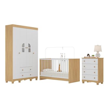 Imagem de Quarto de Bebê Completo com Berço 3 em 1 para Colchão 130x60cm Aurora Multimóveis MP4556