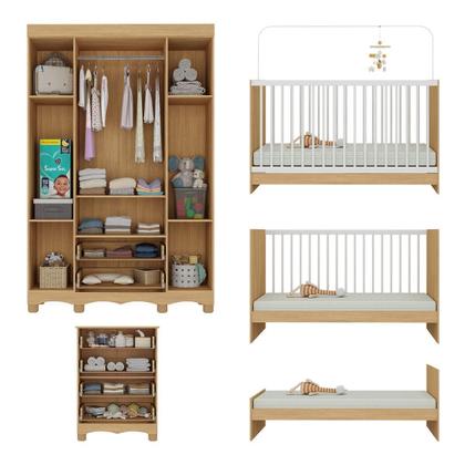 Imagem de Quarto de Bebê Completo com Berço 3 em 1 para Colchão 130x60cm Aurora Multimóveis MP4556