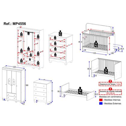 Imagem de Quarto de Bebê Completo com Berço 3 em 1 para Colchão 130x60cm Aurora Multimóveis MP4556