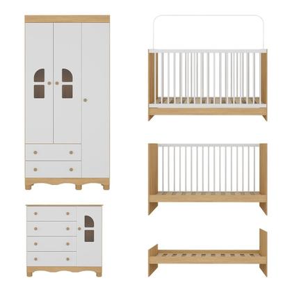 Imagem de Quarto de Bebê Completo com Berço 3 em 1 para Colchão 130x60cm Aurora Multimóveis MP4560